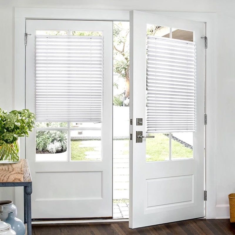 LazBlinds ستائر مطوية بدون حفر مع أكواب شفط، تصفية الضوء، من الأعلى إلى الأسفل، ستائر مطوية للنوافذ زجاج بحجم 24 5/8" عرض × 48" ارتفاع، أبيض - Image 2